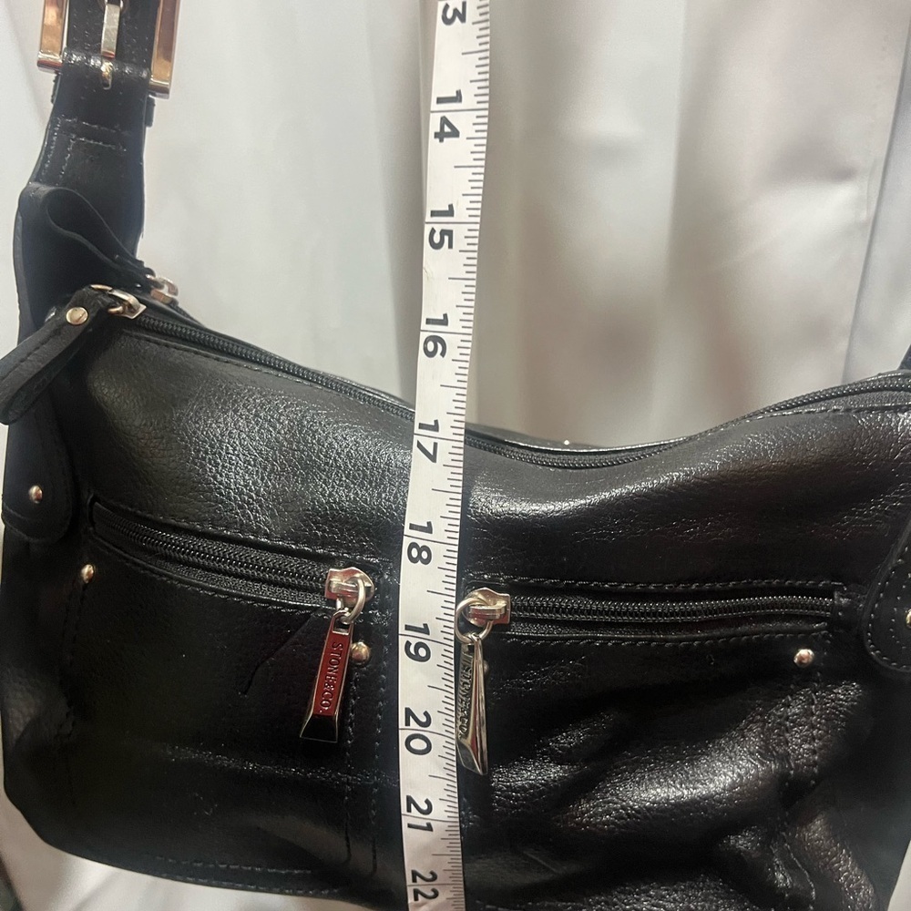 Stone & Co. Black Leather Shoulder Bag with Signature Design - Picture 10 of 13